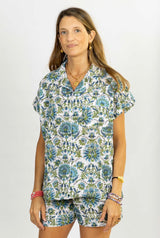 Pijama corto flores azul