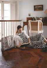 Bolso Tote Bag Palmeras Azules y Flores Rosas