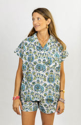 Pijama corto flores azul