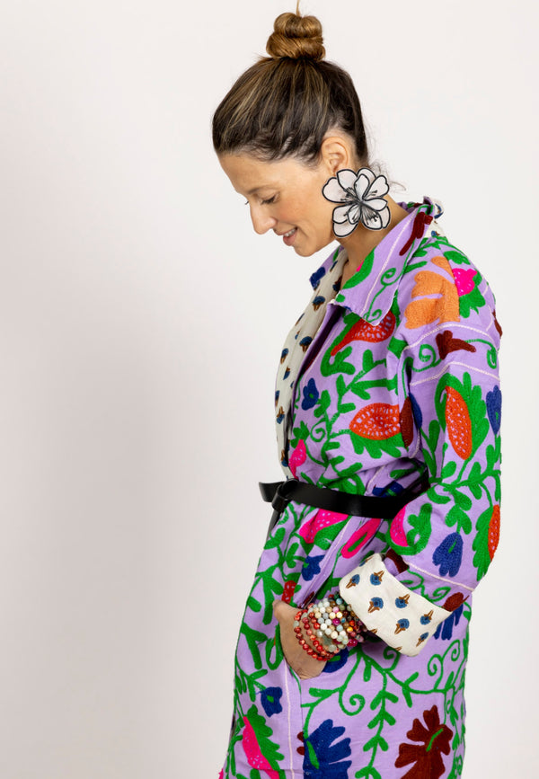 Pendientes flor tela XL blanco y negro