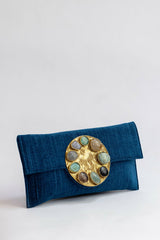 Bolso yute círculo piedras azul