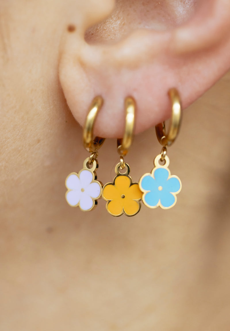 Aros esmaltados flor azul