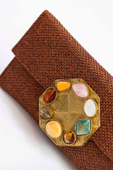 Bolso yute círculo piedras marrón