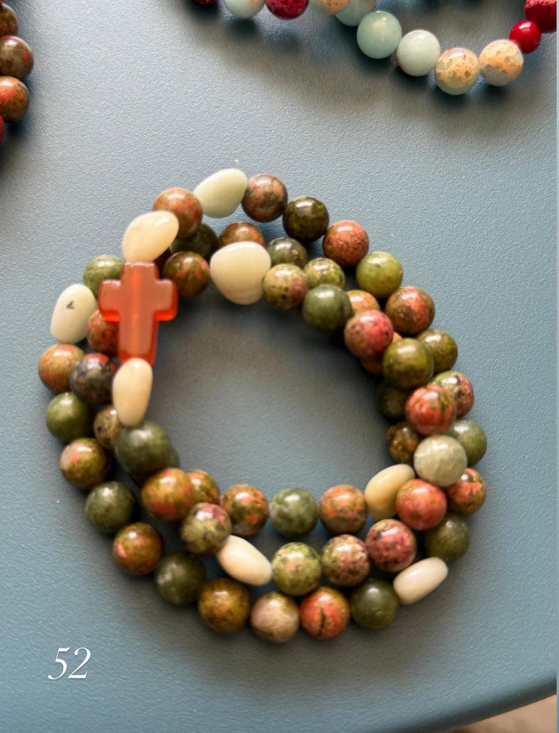 Rosario Collar 3 Vueltas Piedras Naturales hecho a mano