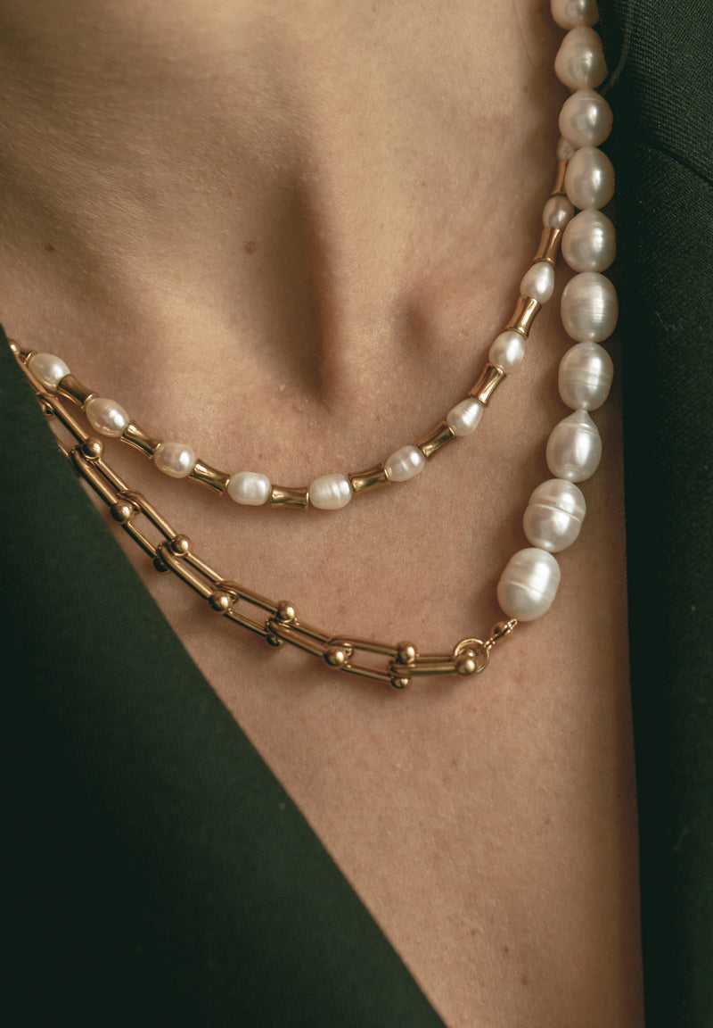 Cadena Gorda Perlas Baguette