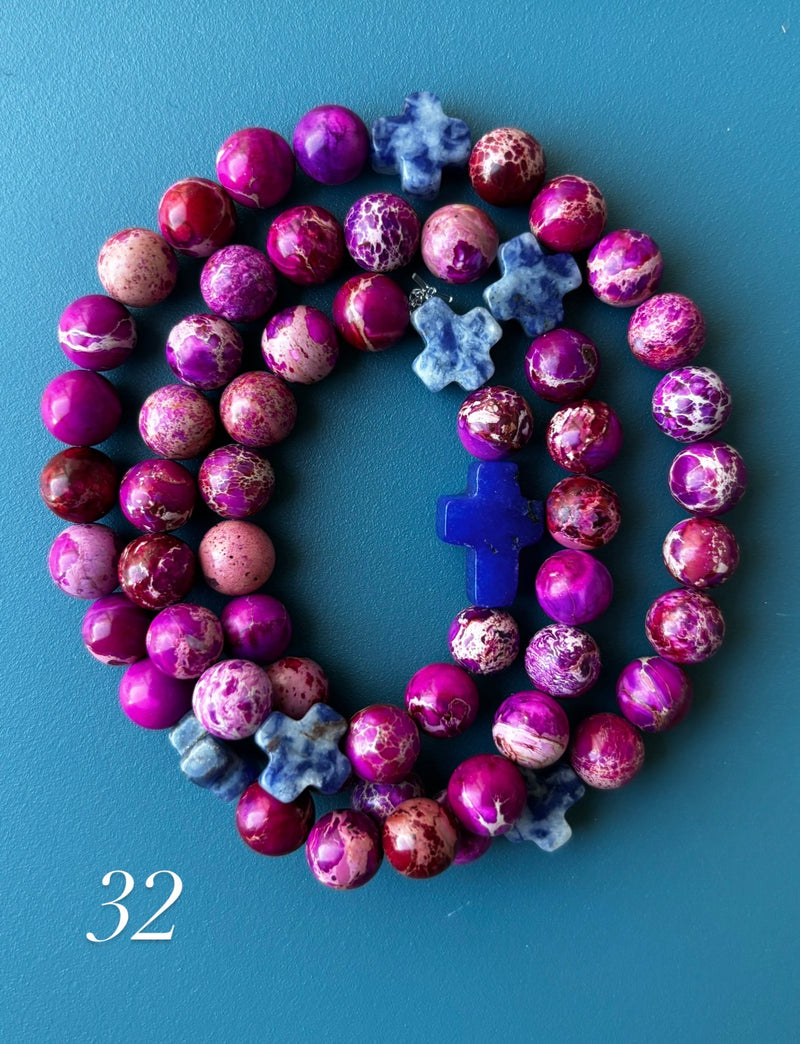 Rosario Collar 3 Vueltas Piedras Naturales hecho a mano