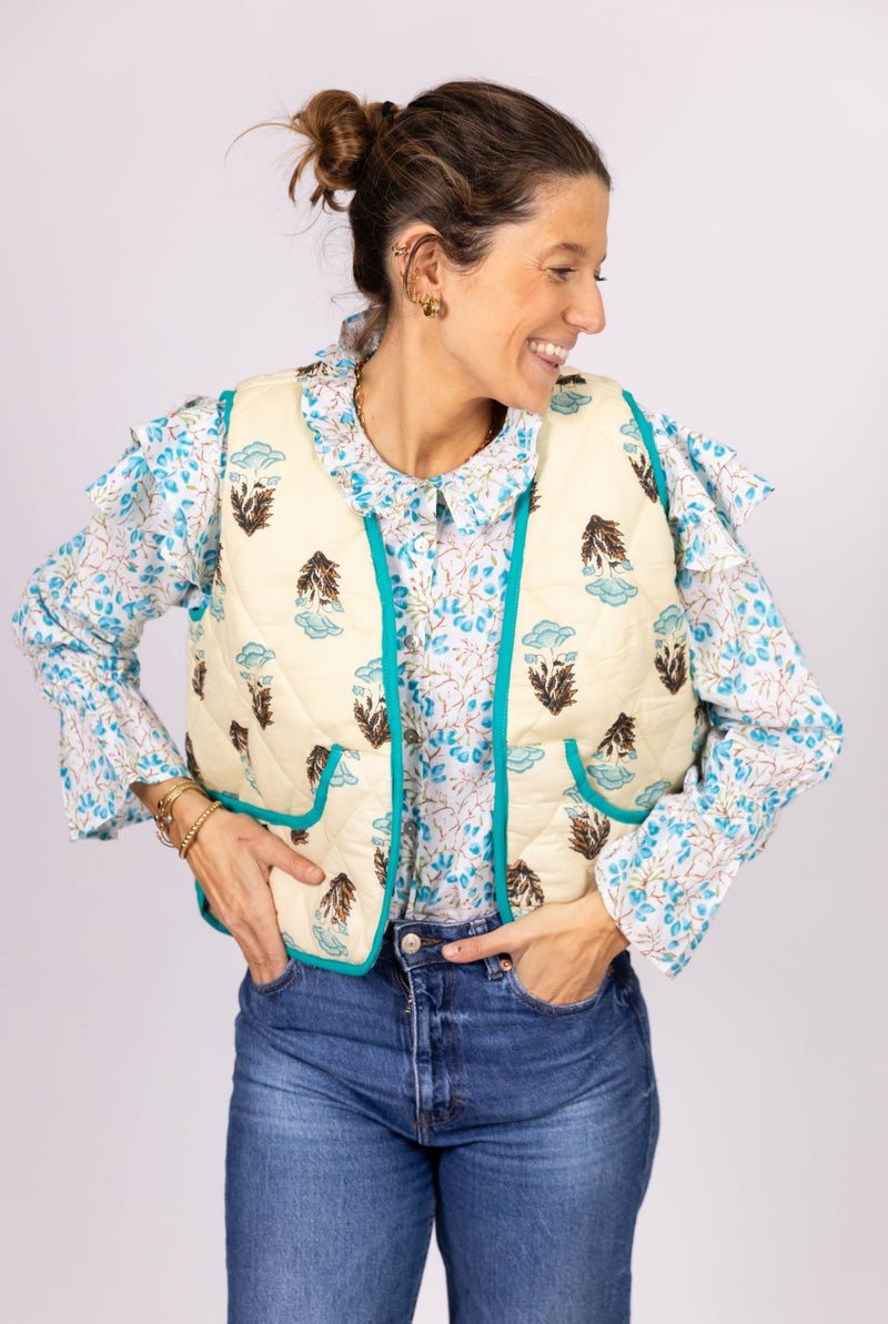 Camisa Florecitas Turquesa