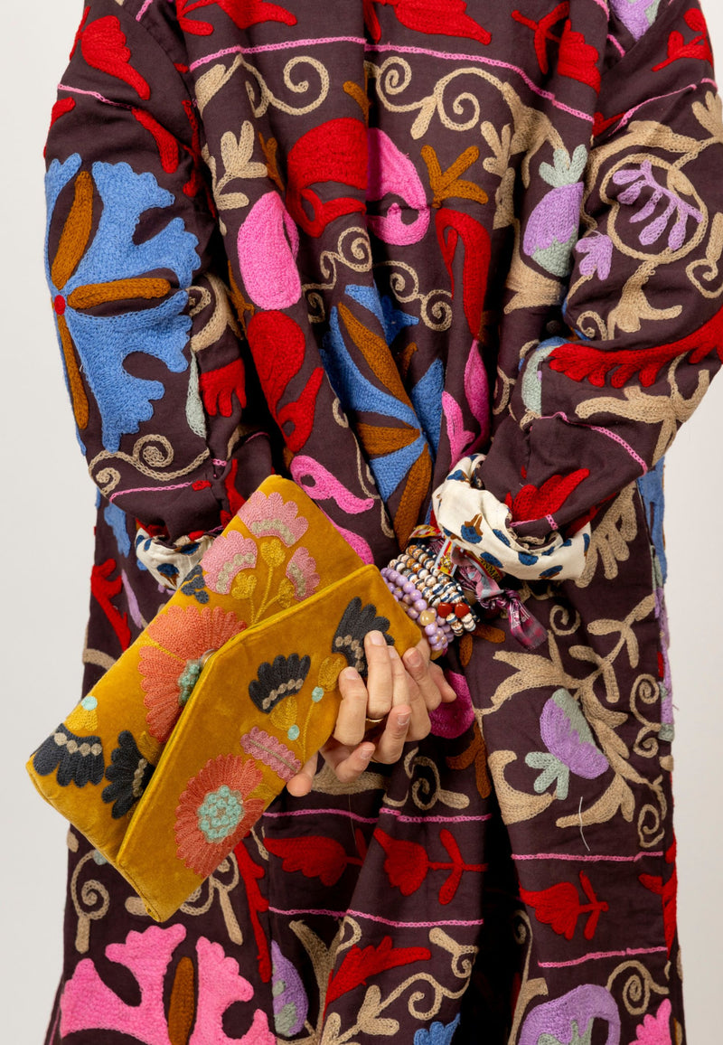 Bolso estampado terciopelo mostaza