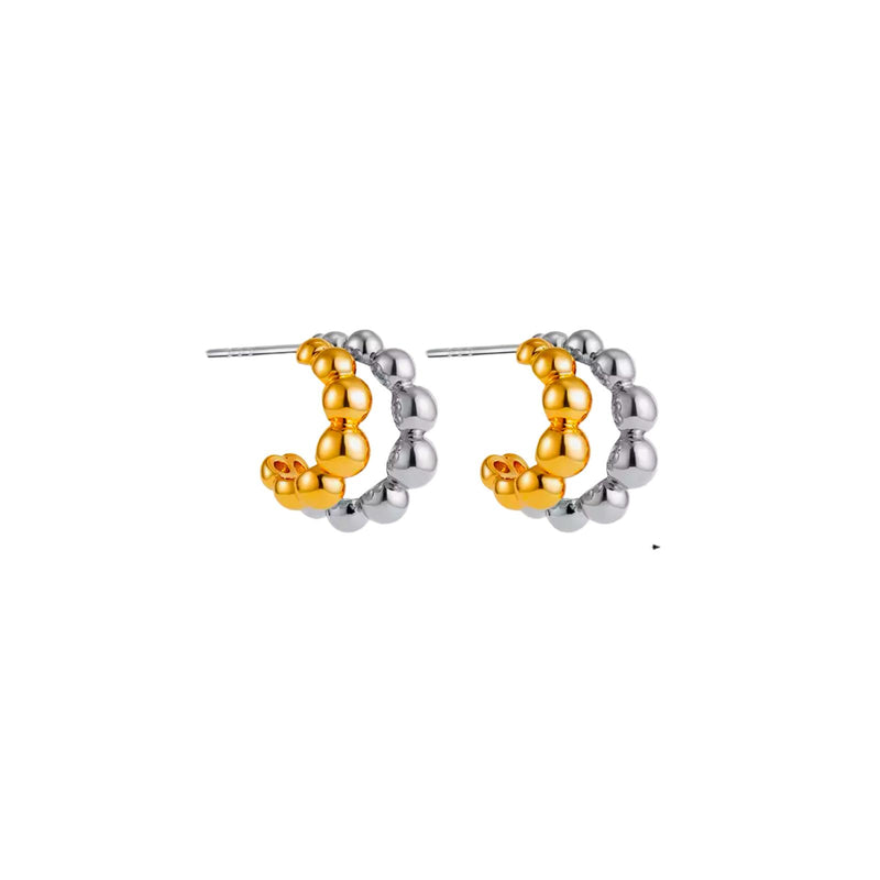 Aros Dobles Bolitas Dorado/Plata