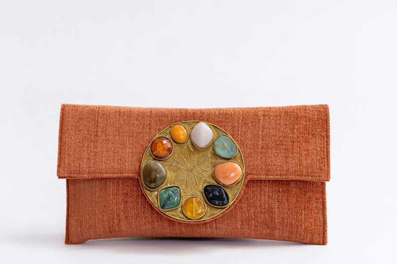 Bolso yute círculo piedras coral