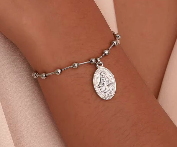 Pulsera Virgen Medalla Milagrosa Bolitas