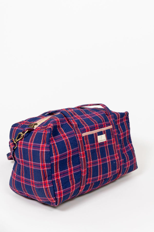 Bolsa viaje cuadros azul/rojo