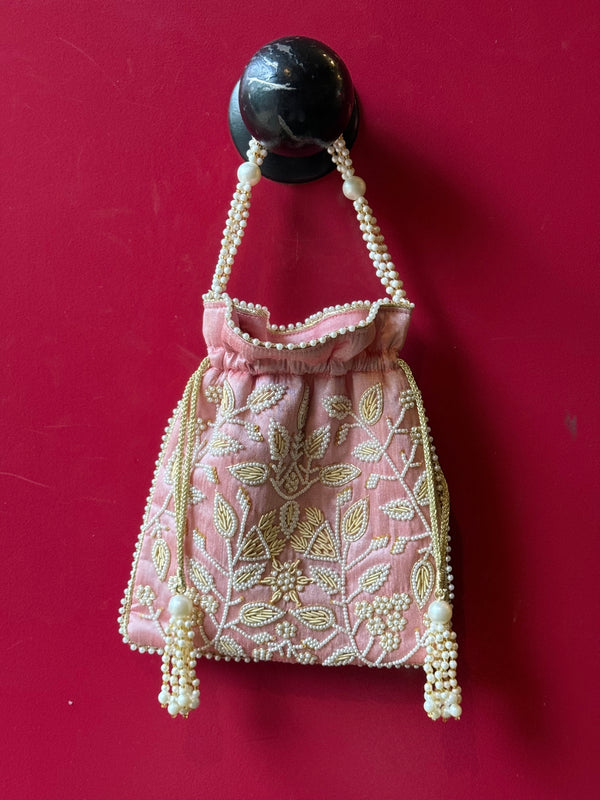 Bolso Perla Hojitas rosa palo