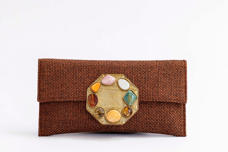 Bolso yute círculo piedras marrón