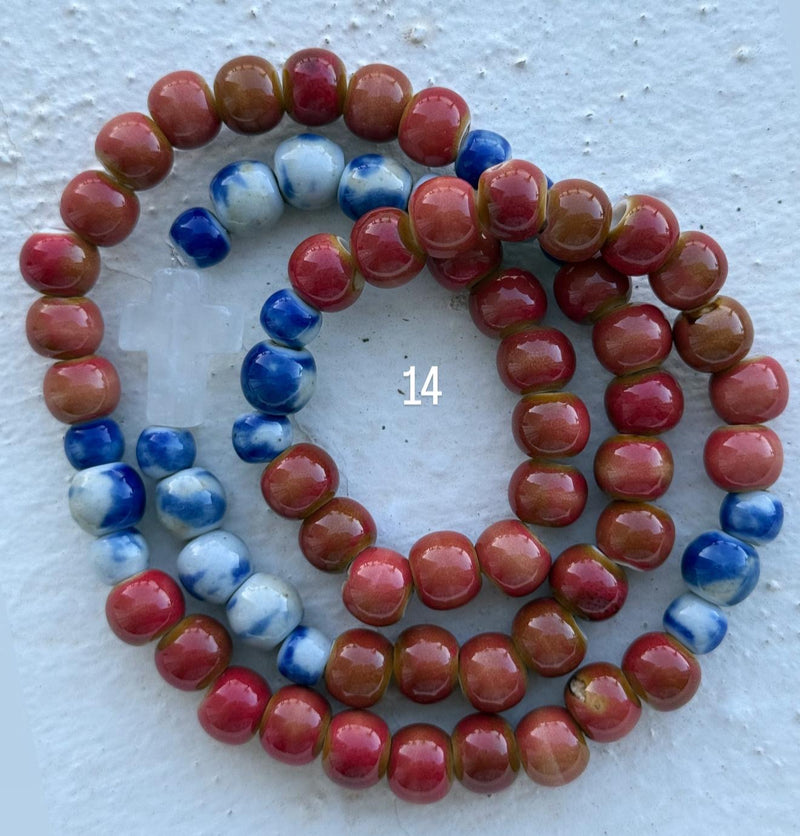 Rosario Cerámica pulsera/collar 3 vueltas hecho a mano