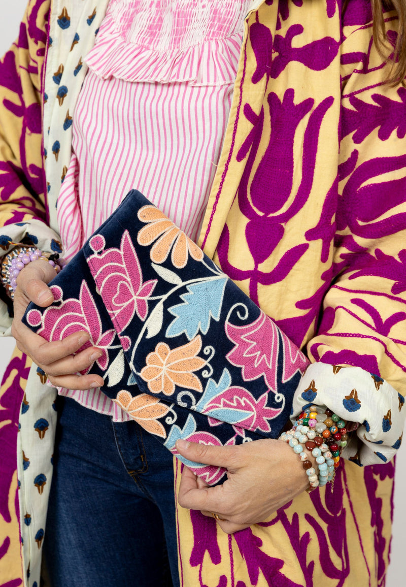 Bolso estampado terciopelo azul marino