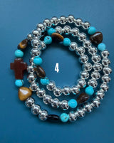 Rosario pulsera collar corazón plata