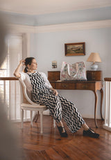 Bolso Tote Bag Palmeras Azules y Flores Rosas