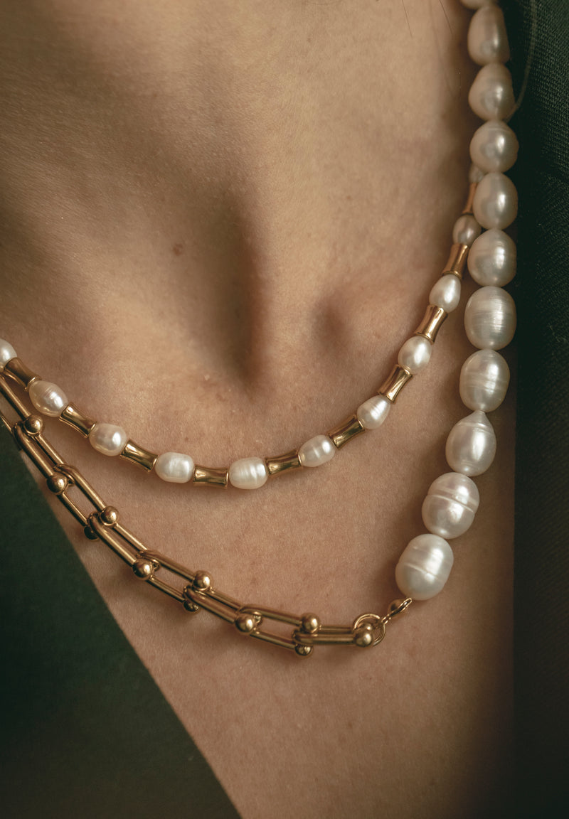 Cadena Gorda Perlas Baguette