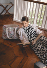 Bolso Tote Bag Palmeras Azules y Flores Rosas