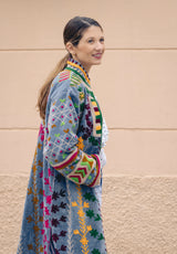 Chaqueta larga terciopelo celeste bicolor