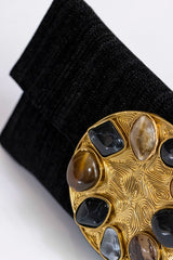 Bolso yute círculo piedras negro