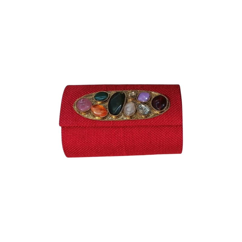 Bolso yute redondo rojo joya