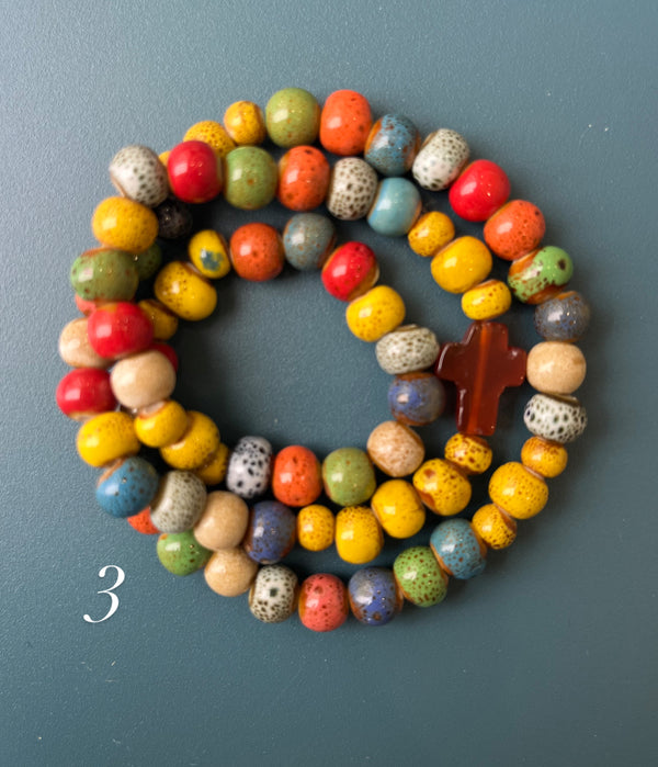 Rosario Cerámica pulsera/collar 3 vueltas hecho a mano