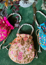 Bolso Potli Flores perla salmon