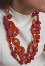 Collar rafía círculos coral