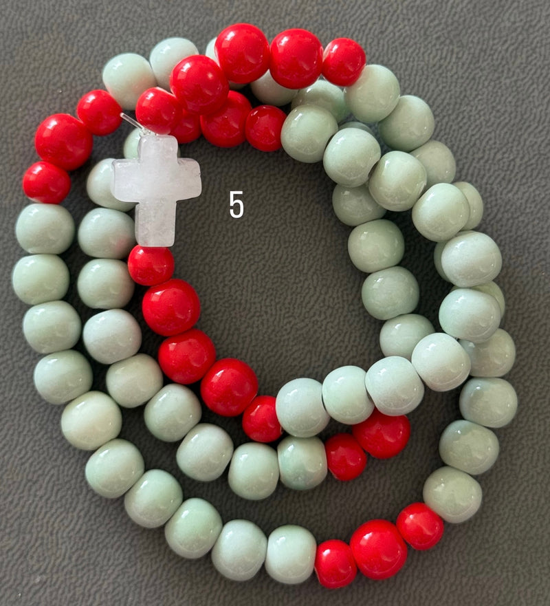 Rosario Cerámica pulsera/collar 3 vueltas hecho a mano