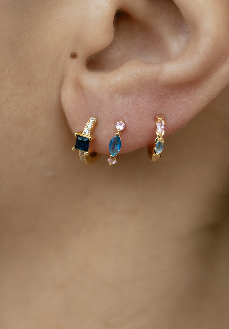 Aros Dos Piedras Azul y Rosa