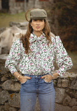 Camisa lazo flores rosa