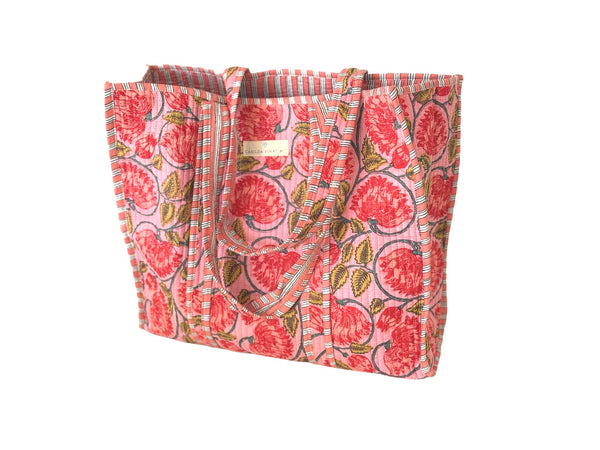 Bolso Tote Bag Rosa Flores Coral
