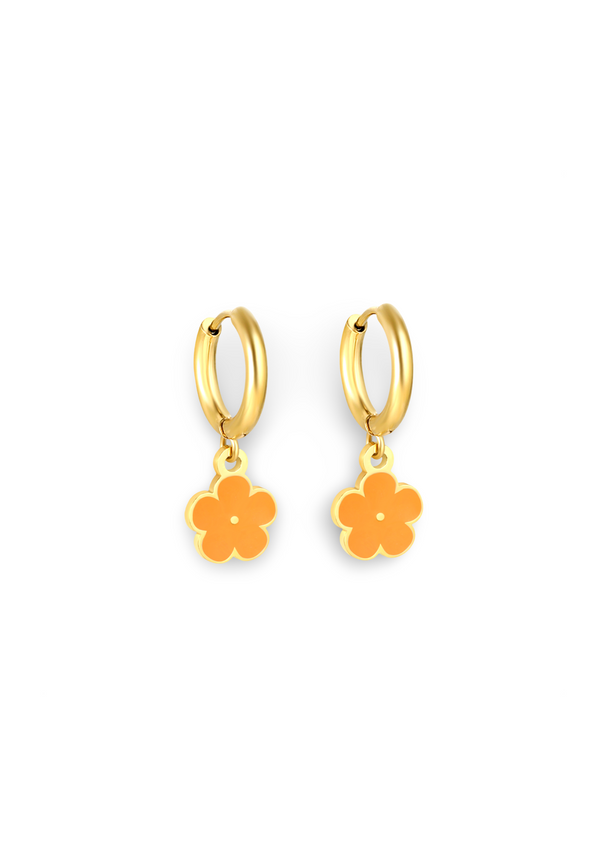 Aros esmaltados flor naranja