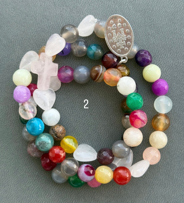 Rosario Collar 3 Vueltas Piedras Naturales hecho a mano