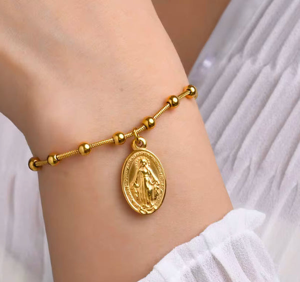 Pulsera Virgen Medalla Milagrosa Bolitas