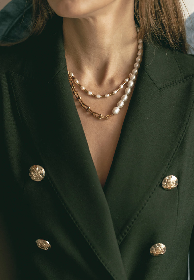 Cadena Gorda Perlas Baguette