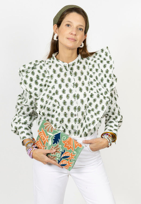 Bolso estampado terciopelo verde agua