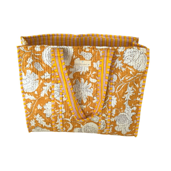 Bolso Tote Bag Amarillo Flores Blancas