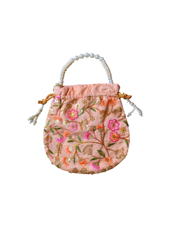 Bolso Potli Flores perla salmon