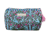 Neceser estampado azul flores rosas