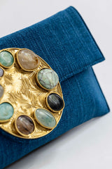 Bolso yute círculo piedras azul