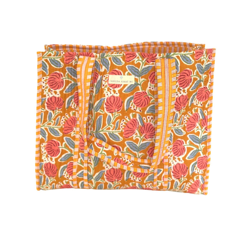 Bolso Tote Bag Naranja Flores Coral