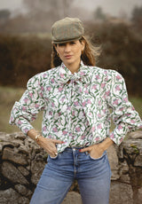 Camisa lazo flores rosa