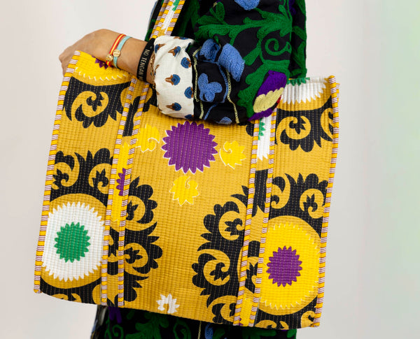 Bolso Tote Bag Geométrico Mostaza
