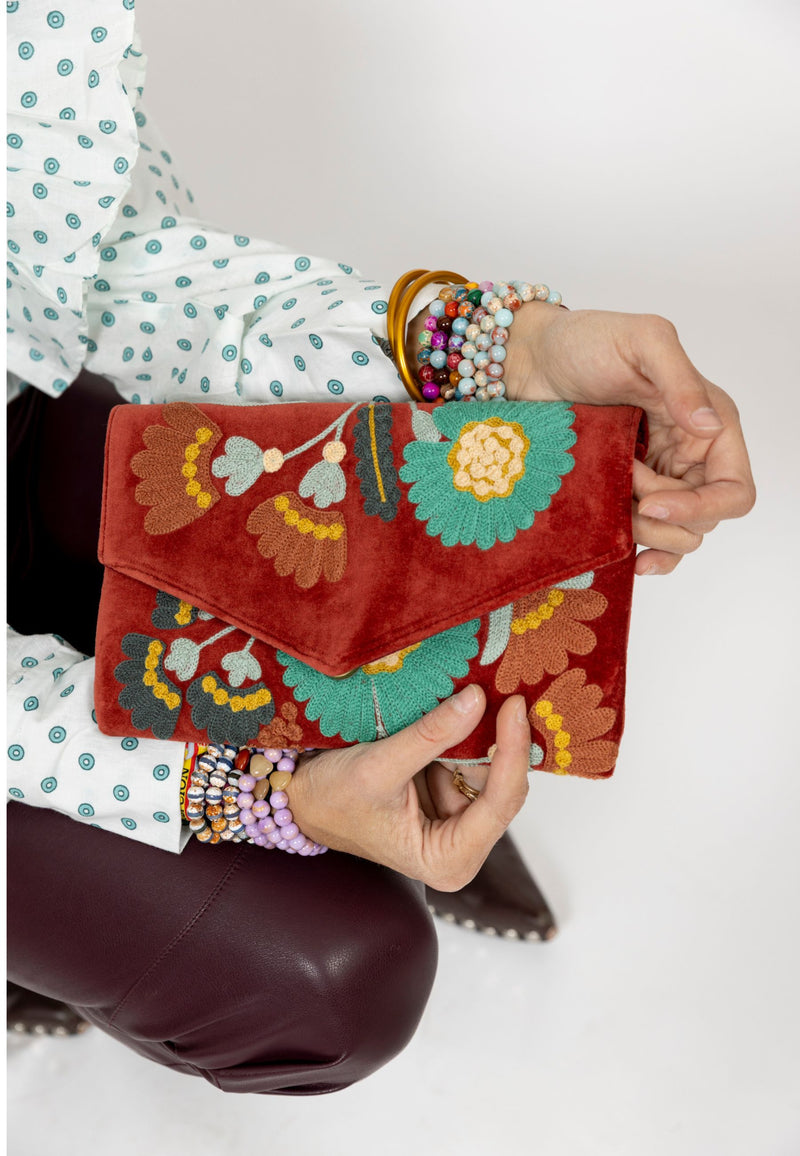 Bolso estampado terciopelo granate