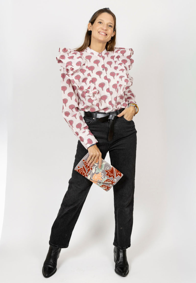 Bolso estampado terciopelo gris