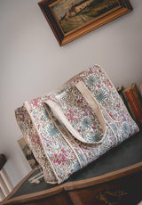 Bolso Tote Bag Palmeras Azules y Flores Rosas