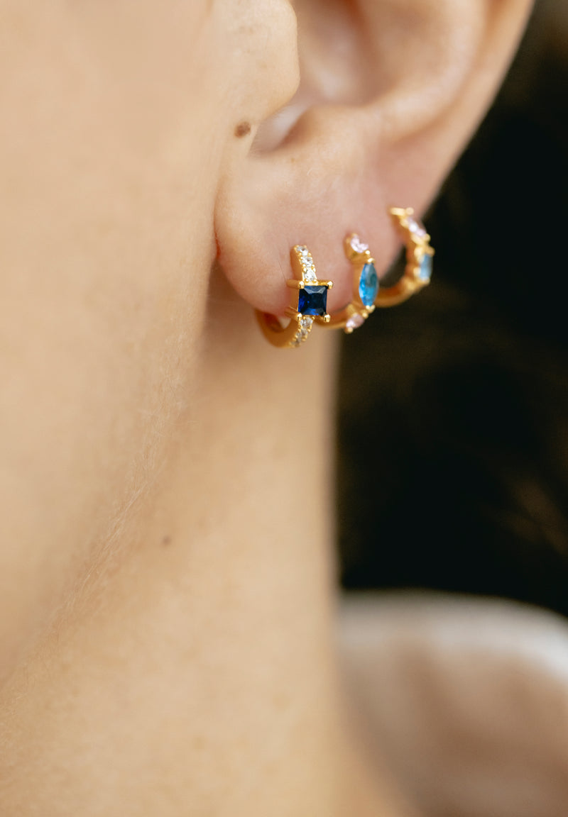 Aros Dos Piedras Azul y Rosa